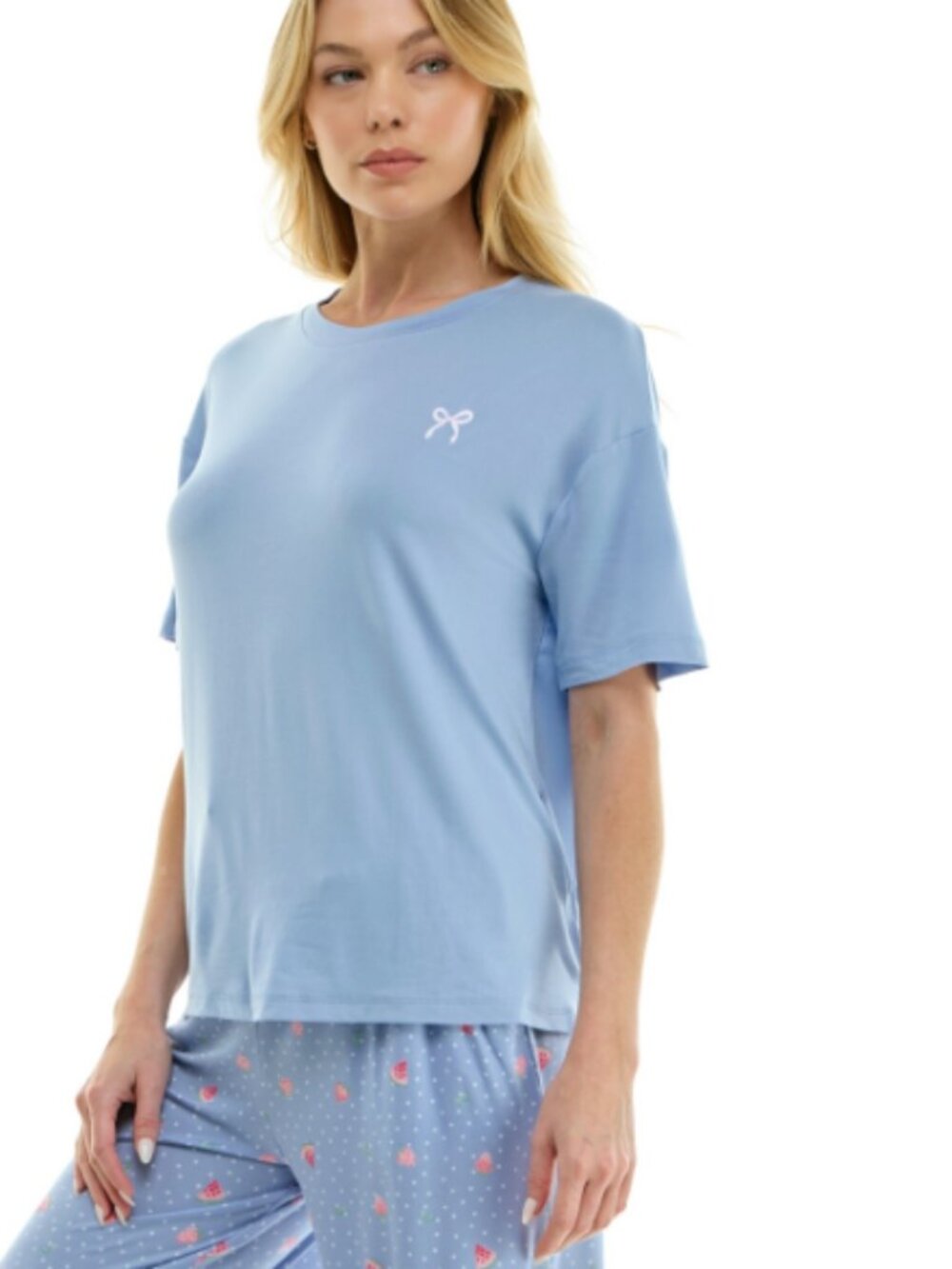 Roudelain Women's Drop Shoulder Crew Neck Pajama Top Blue Size S 12693